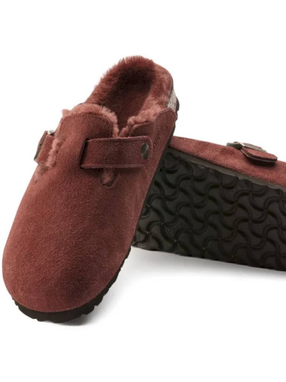 Birkenstock Boston Shearling Suede Leather Antique Port Narrow Width Sandals